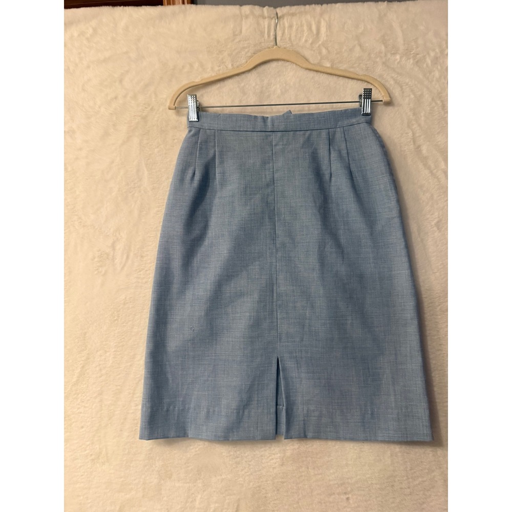 Vintage Betty Rose Blue Chambray Pencil Skirt High Waist Pocket Sz 8 10 28 Waist